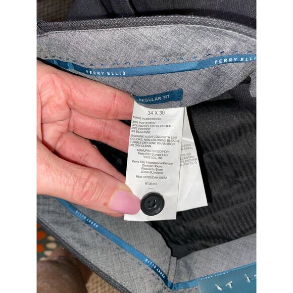 NWT $150 Men’s Perry Ellis 34x30 Regular Fit Black Dress Pants without Pockets - Picture 8 of 10